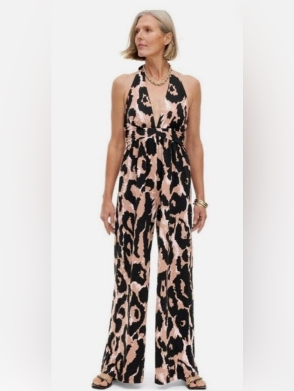 Diane Von Furstenberg for Target Leopard-Print Halter Jumpsuit - Black & Tan S